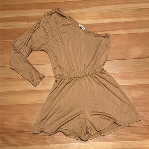“Silence + Noise” Tan One-Shoulder Romper